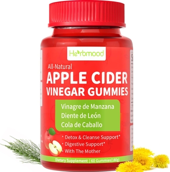 Gomitas de Vinagre de Manzana con La Madre, Diente de Leon y Cola de Caballo para Bajar de Peso Rapido, Mejora la Digestion y Favorece la Detox Hepatica e Intestinal,para Mujeres y Hombres.120Gummies