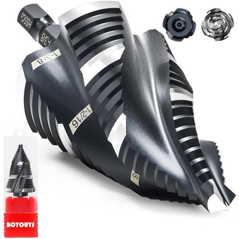 M35 Four Spiral Flute Step Drill Bit Set 1/4" - 1-3/8" （19 Sizes), 1/4" Hex Shank Drill, Impact Resistant M35 Cobalt Step Drill Bit, for Stainless Steel, Wood, Aluminum, Plastic