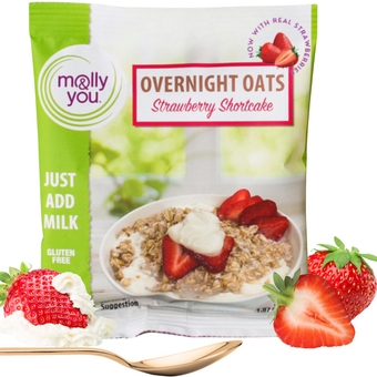 Molly & You Overnight Oats Strawberry Shortcake (Pack of 6) - Healthy Natural Source Of Protein Oatmeal Breakfast, A Vegan Friendly, High Source of Fiber, Healthy Breakfast Option - Non- GMO, Gluten-Free