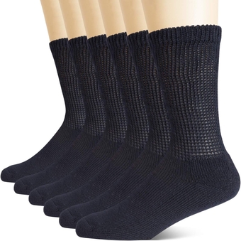 Non-Binding Diabetic Socks for Men Women-6 Pairs Medical Circulatory Crew Socks with Cushion Sole Black 13-15