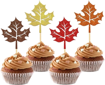24 Pcs Maple Leaf Cupcake Toppers for Fall Theme Decorations, Fall Leaf Cupcake Picks for Thanksgiving Day Decorations, Maple Leaves Cake Topper for Autumn Thanksgiving Party Decorations (Maple B)