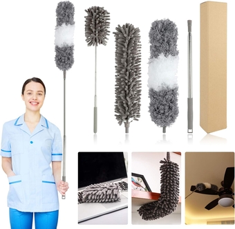 Dusters for Cleaning,  4PCS Telescopic Washable Detachable Microfiber Duster with 100 Inch Extension Pole, Cobweb Duster Chenille Dust Brush for Cleaning Ceiling Fan, Blinds, Car, Furniture