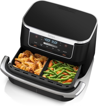 DZ071 Foodi 6-in-1 DualZone FlexBasket Air Fryer with 7-QT MegaZone & Basket Divider, Large Proteins & Full Meals, Smart Finish Cook 2 Foods 2 Ways, Large Capacity, Air Fry, Bake & More, Black