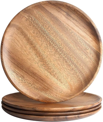 Wooden Dinner Plates, 11 Inch Round Wood Dinner Plates Set of 4, Acacia Wooden Plates Round Tray Serving Platter for Food Sandwich Dessert Snack Plates