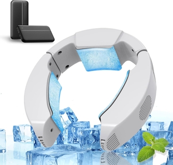 Neck Fan, Neck Air Conditioner, 3 Cooling Plates Portable Neck Fan, Hands-Free the Personal Fan, Semiconductor Cooling Neck Fan, 2 Modes (No Built-in Battery, with 10000mAH Power Bank, White)…