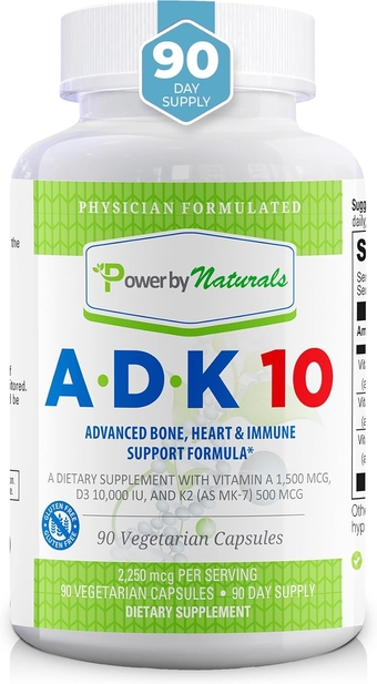 ADK Vitamin Supplement: Vitamin A, D3 & K2 Supplement, High Potency Vitamin A with K2 & D3 10000 iu, Vitamin ADK 10 for Heart, Immune & Strength Supplements, 90 Pills (Pack of 1)