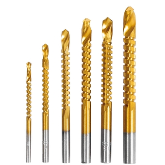 Titanium Coated HSS Twist Drill Bits - 6pcs 3-8mm Serrated Grooving Cutting Carpenter Side Cutting Tap Spiral Saw Drill Bit Woodworking Wood Metal Plastic Hole Holesaw Tool