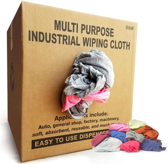 Recycled Color T-Shirt Cleaning Rags in a Box Resuable Cloth as Bulk Rags & Towel Perfect for Housing, Automotive, Workshop, Industrial Tasks Elevate Your Cleaning Routine (50.00 lbs. Box)