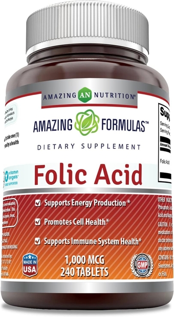 Formulas Folic Acid 1000 mcg (1 mg) 240 Tablets Supplement | Vitamin B9 | Non-GMO | Gluten Free | Made in USA