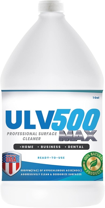 ULV500 Hypochlorous Acid 500PPM (1 Gallon) For ULV Foggers & Handheld Atomizers, For Dental And Medical Professionals, HOCL Professional Surface Cleaner
