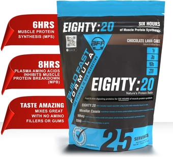 Eighty:20 Protein Powder Casein & Whey Blend | Fast & Slow Digesting Proteins for 6 Hours Muscle Protein Synthesis for Men & Women | Keto Friendly & Great Tasting (Chocolate Lava Cake)
