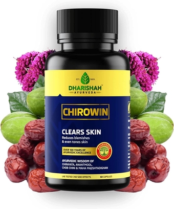 Dharishah Ayurveda Chirowin Psoriasis Capsules for Scalp and Skin, Reduces Blemishes & Even Tone Skin - 60 Caps