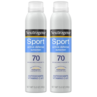 Sport Active Defense SPF 70 Sunscreen Spray, Sweat & Water Resistant Spray Sunscreen with Broad Spectrum Protection for Sunburn Prevention, Oxybenzone-Free, Twin Pack, 2 x 5 oz