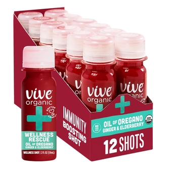 Immune Support Shot, Cold-Pressed Ginger, Elderberry, & Oil of Oregano, Gluten Free, Vegan, Wellness Rescue Oil of Oregano, 2 Fl Oz (Pack of 12)
