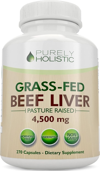 Grass Fed Beef Liver Capsules 4500mg - 270 Capsules, 750mg Each - Grassfed Desiccated Liver Supplement - Pasture Raised in Argentina Non GMO Hormone Free Source of Heme Iron CoQ10 Vitamins A & B12