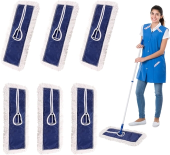 6 Pieces Cotton Floor Dust Mop Heads Refill Commercial Cleaner Mop Head Replacement Washable Mop Replacement Heads Blue Closed Loop Dust Mop Replacement Mop Head Only (24 Inch)