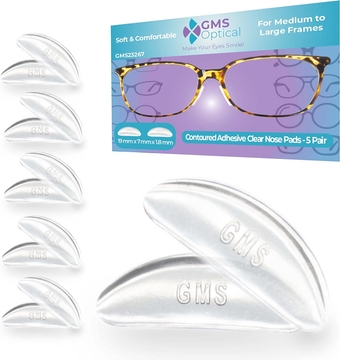 ® 1.8mm Reg-Thickness / 19mm Long Length - Anti-Slip Adhesive Contoured Soft Silicone Nose Pads with Super Sticky Backing for Eye Glasses and Sunglasses (5 Pair)(Clear)