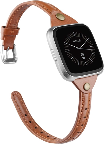 Slim Strap Compatible with Fitbit Versa/Versa 2/Versa Lite/Versa SE Bands for Women Men Thin Genuine Leather Replacement Wristbands Handmade Watch Band Accessories Multi Colors