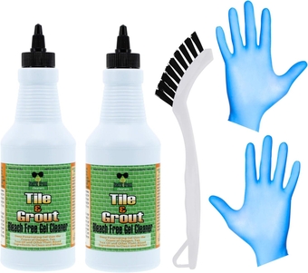 Powerful Grout & Tile Cleaning Gel-Natural, Bleach-Free, Non-Toxic – Penetrating Plant Based Surfactants Easily Eliminate All Stains In Showers, Bathrooms, Kitchens And More-Large 32 OZ - Combo Pack