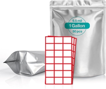 ® 50 Pcs 1 Gallon Mylar Bags for Food Storage - 9.5 mil - 10x14 inches Self-Stand-up Mylar Ziplock Bags with Label Stickers - Resealable Bags for Packaging