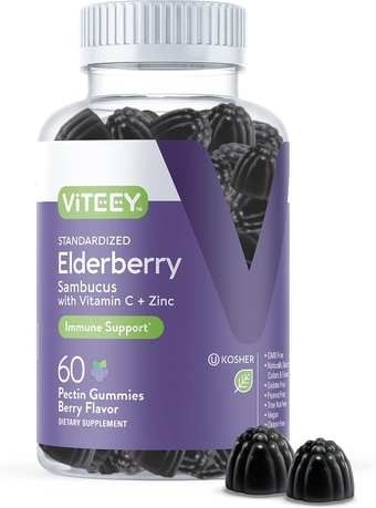 Sambucus Elderberry Gummies for Adults & Teens + Zinc & Vitamin C - Immune Support & Booster Herbal Supplement - Vegan, Gluten Free, Gelatin Free, GMO Free, Tasty Chewable Berry Flavored Gummy