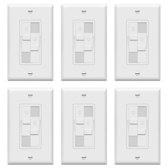 Kalide Dual Load Dimmer Light Switch, Double LED Dimmer Switch, Full Range Dimming,Single Pole, 200W LED/CFL, UL Listed,TGDDS-W-6PCS, White, 6 pack