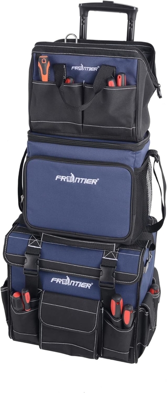 Portable Tool Bags 3 Piece Tool Bag Combo Kit, Multi-use Tool Storage Organizer with 15" Rolling Tool Bag, 12" Wide Mouth Tool Bag & 12" Insulated Lunch Cooler Bag, 3-in-1 Tool Bags for Electrician