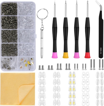 Eye Glass Repairing Kit, Complete Eyeglass Repair Kit with Screws, Glasses Repair Kit include Silicone Nose Pads, Glasses Screwdriver Set, Tweezer For Sunglasses, Glasses and Spectacle Repair