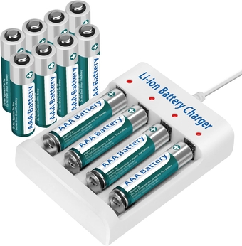 12 Pack AAA Rechargeable 1.5V Lithium Batteries with Charger Kit (4-Bay, Independent Slot), Long-Lasting Triple A Size Battery 1100mWh for Roku Remote