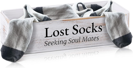 Farmhouse Lost Socks Storage Funny Laundry Sign Wooden Storage Baskets Laundry Room Storage Missing Socks Laundry Decor Farmhouse Sock Basket for Laundry Room Wall Decor (9.4 x 3.94 x 2.36 Inch)