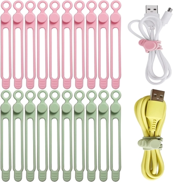 20PCS Silicone Cable Ties, Multifunctional Elastic Cable Organizer, Reusable Adjustable Cable Ties, for Organize Headphones, Data Cables, Cables and Wires, etc for Office,Home,Car,Kitchen
