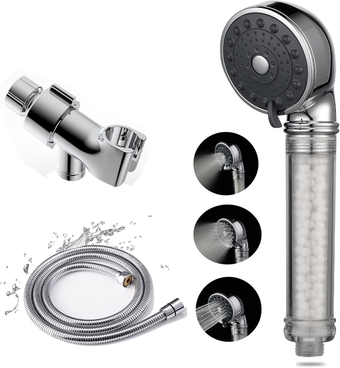 Modern 3-Setting Shower Head, Polished, 10-Layer Electroplating, Ceramic Filter Beads, High Pressure & Water Saving Guarantee