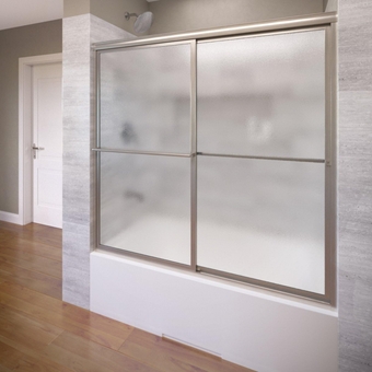 Deluxe Framed Sliding Tub , Fits 56-59 inch Opening, Obscure Glass, Brushed Nickel Finish