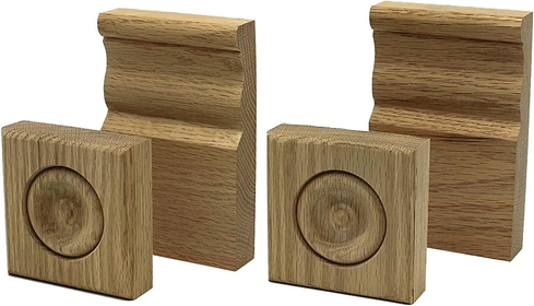 Set of 1" x 3 1/2" x 3 1/2" Oak Rosette Bullseye Plinth Blocks & 1" x 3 1/2" x 6" Oak Decorative Base Blocks (9)