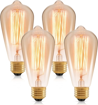 60 Watt Incandescent Edison Light Bulbs, Vintage Dimmable E26 Bulbs, ST64 2200K Warm White Antique 260LM E26 Medium Screw Base Amber Filament Bulbs for Home, Bedroom, Office, Decorative Lamp(4-Pack)