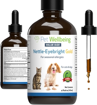 Nettle-Eyebright Gold for Dogs & Cats - Vet-Formulated - Seasonal Sneezing, Itching, Watery Eyes - Natural Herbal Supplement 4 oz (118 ml)