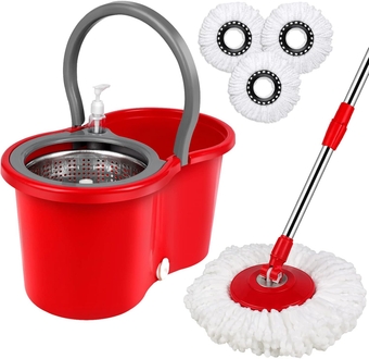 Mop Buckets Set for Floor Cleaning 360° Spin Wringer Separate Dirty Water with 3 Replaceable Microfiber Mop Head Wet and Dry Suitable for Office and Home use