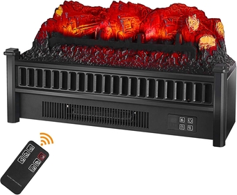 Electric Fireplace 23" Remote Control Fireplace Insert Log Heater, Realistic Pinewood Ember Bed, Level 3 Adjustable Flame, Overheat Protection, Thermostat, Timer, 1400W Black