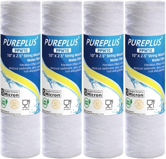 5 Micron 10"x2.5" Whole House String Wound Sediment Filter for Well Water, Replacement Cartridge for Universal 10 inch RO System, WP-5, Aqua-Pure AP110, CFS110, Culligan P5, WFPFC4002, CW-MF, 4Pack