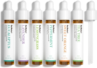 Benatu Essential Oils Set (Peppermint, Eucalyptus, Tea Tree Lavender, Lemongrass, Sweet Orange) - Natural Fragrance Gift for Women & Men, Diffuser Oils for Topical Skin, Body, Home