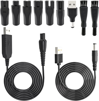 5V USB Charging Power Cord for Electric Beard Trimmer Hair Clippers Mens Womens Razor Shaver, Includes 6pcs Connectors, 1pc 15V Power Cord for Philips Shavers & 1pc USB to 5.5 * 2.1mm Adapter