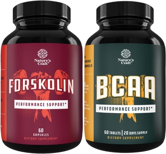 Bundle of Natural Pre Workout Forskolin Supplement and Branch Chain Amino Acids Supplement - Natural Energy Booster and Workout Supplement - Vegan BCAA Capsules Post Workout Muscle Recovery
