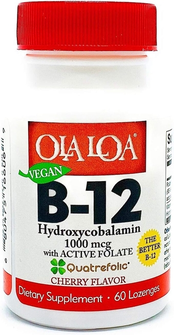 Vitamin B12 Sublingual Cherry Dietary Supplement - HydroxyCobalamin, Active Folate, Vegan Formula - Promote Your Body's Energy, Nerve, and Brain Support - 60 Tablets