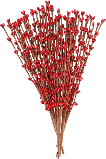 Valentines Decoration, 6 PCS Artificial Pip Berry Sprays, Fake Winter Flowers Christmas Picks, Holiday Wedding Floral Arrangement Wreath Table Centerpiece Home Decoration(Red)