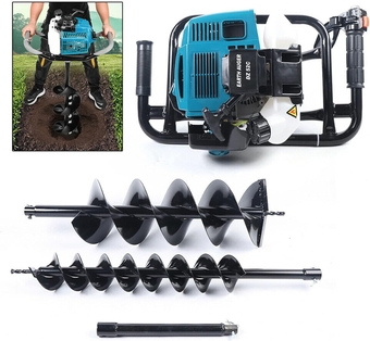 52cc Gas Powered Post Hole Digger with 2 Earth Auger Drill Bit 4",8" Earth Digger,Single Cylinder,2-Stroke,Air-Cooled,Heavy Duty Powerhead with Auger Bit,Post Hole Digger with 12'' Extention Bar