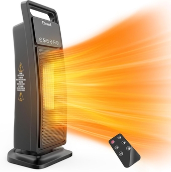 Tower Heater Indoor, 1500W Fast Heating Ceramic Heater, Electric Heater with Remote, Eco Mode & Fan Mode, 1-12H Timer, Tip-Over Protection, 60° Oscillating Portable Heater with Thermostat for Bedroom