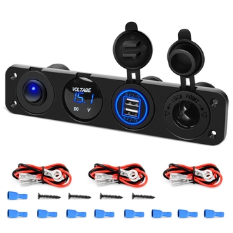4 in 1 ON/OFF Charger Socket Panel Dual USB Socket Power Outlet & LED Voltmeter &Cigarette Lighter Socket& LED Lighted ON Off Rocker Toggle Switch for Truck Car Marine Boats RV,2 Yeas Warranty