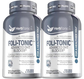 Foli Tonic Hair Growth with Biotin - Hair Vitamins with DHT Blocker, Saw Palmetto, Beta Sitosterol - Promotes Hair Regrowth for Men & Women - Hair Loss Vitamins for Hair Care - 120 Capsules