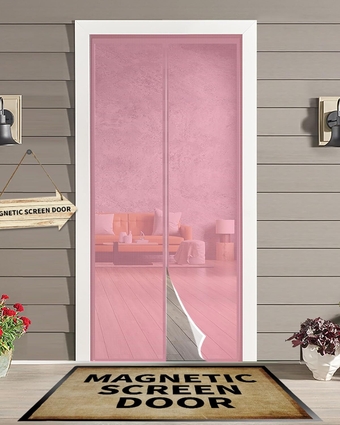 Blush Pink Magnetic Screen Door for Sliding/Single/French Doors, Self Sealing Magnets Patio Door Screen Heavy Duty Mesh Curtain, Minimalist Pure Classic Solid Fantasy Color