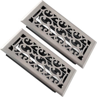 4x10 Inches Air Floor Vents Register Ease Adjust Air Flow Savannah Design-Heavy Duty Walkable Steel Decorative Floor Vent for Room- Satin Nickel Floor Vent Covers - 2 Pack